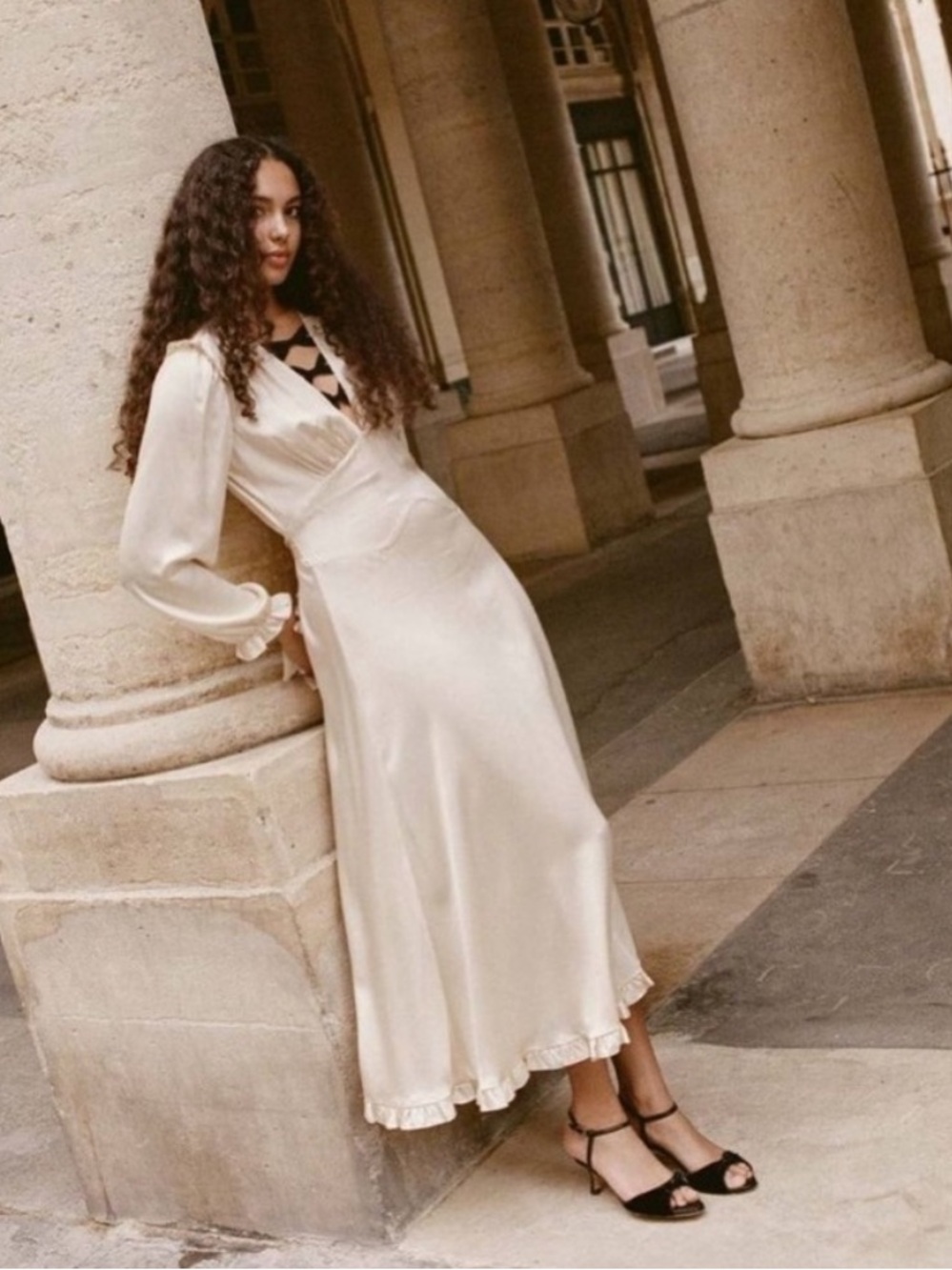 Doen Lorelei Long Sleeve Silk Midi Dress size S